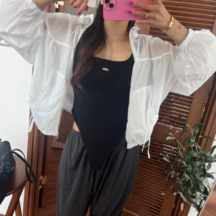 미니멀리즘 다용도 스탠드 칼라 펌프 로프 자외선 차단 재킷 상세 이미지 33