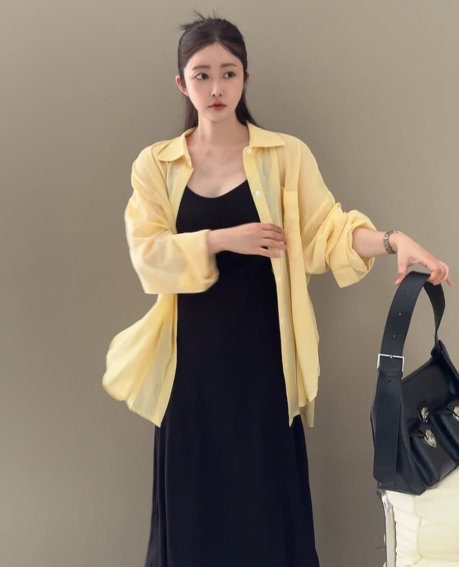 새로운 슬림해 보이는 폴로 칼라 뒤에 트임 알파벳 주머니 캐주얼 긴팔 셔츠 상세 이미지 6