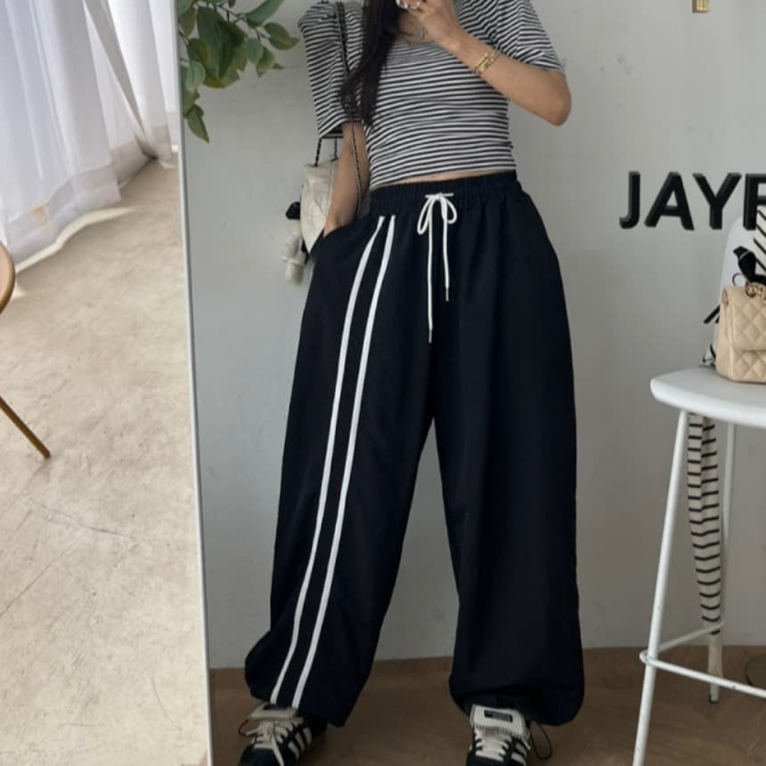 있음 선적 밴딩 끈 발을 닫으십시오. 캐주얼 바지 이미지 2