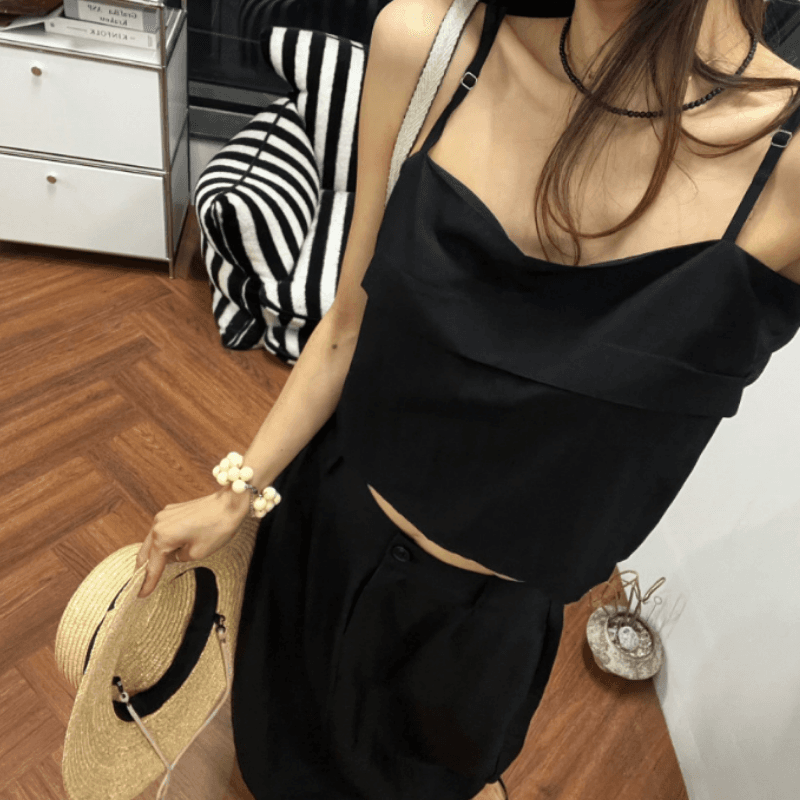 새로운 질감 센스 이후 스트랩 캐미솔 한 마디 반신 스커트 세트 이미지 3