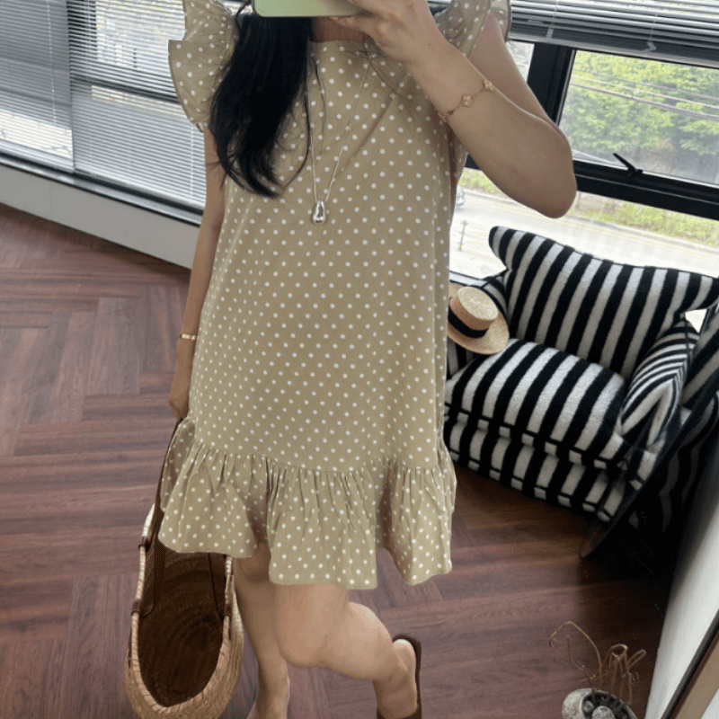 새로운 여름 도트 무늬 프릴 Feifei 소매 드레스 이미지 3