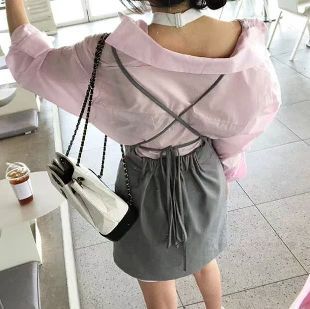 정품 한국 스타일 자외선 차단 싱글 줄 버튼 셔츠 디자인 센스 슬립 드레스 이미지 4