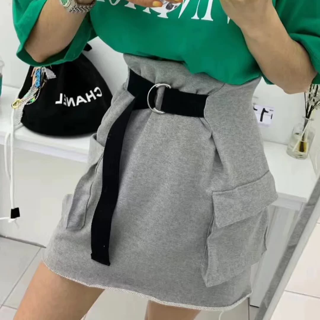 있음 선적 다용도 하이웨이스트 동점 벨트 패션 외국 가스 반신 미니 스커트