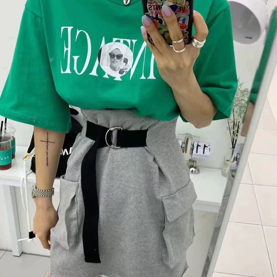 있음 선적 다용도 하이웨이스트 동점 벨트 패션 외국 가스 반신 미니 스커트 이미지 2