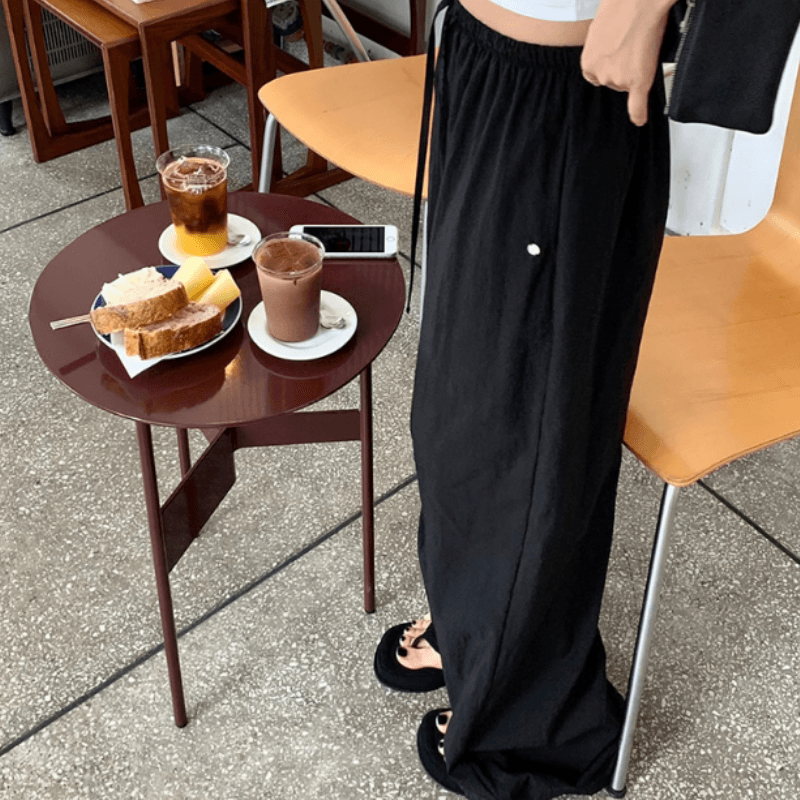 새로운 느긋한 루즈핏 펌프 로프 있음 안감 넓은 다리 길이 바지 이미지 5