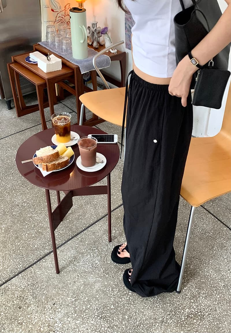 새로운 느긋한 루즈핏 펌프 로프 있음 안감 넓은 다리 길이 바지 상세 이미지 3