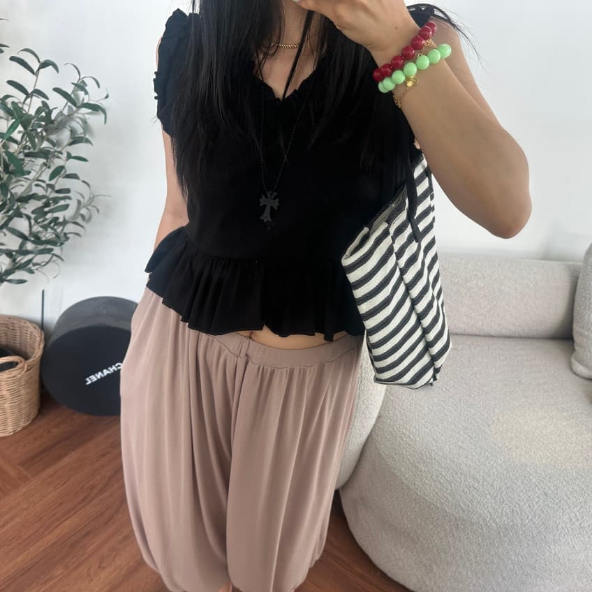 새로운 고급 단색 프릴 민소매 조끼 여성 상세 이미지 7
