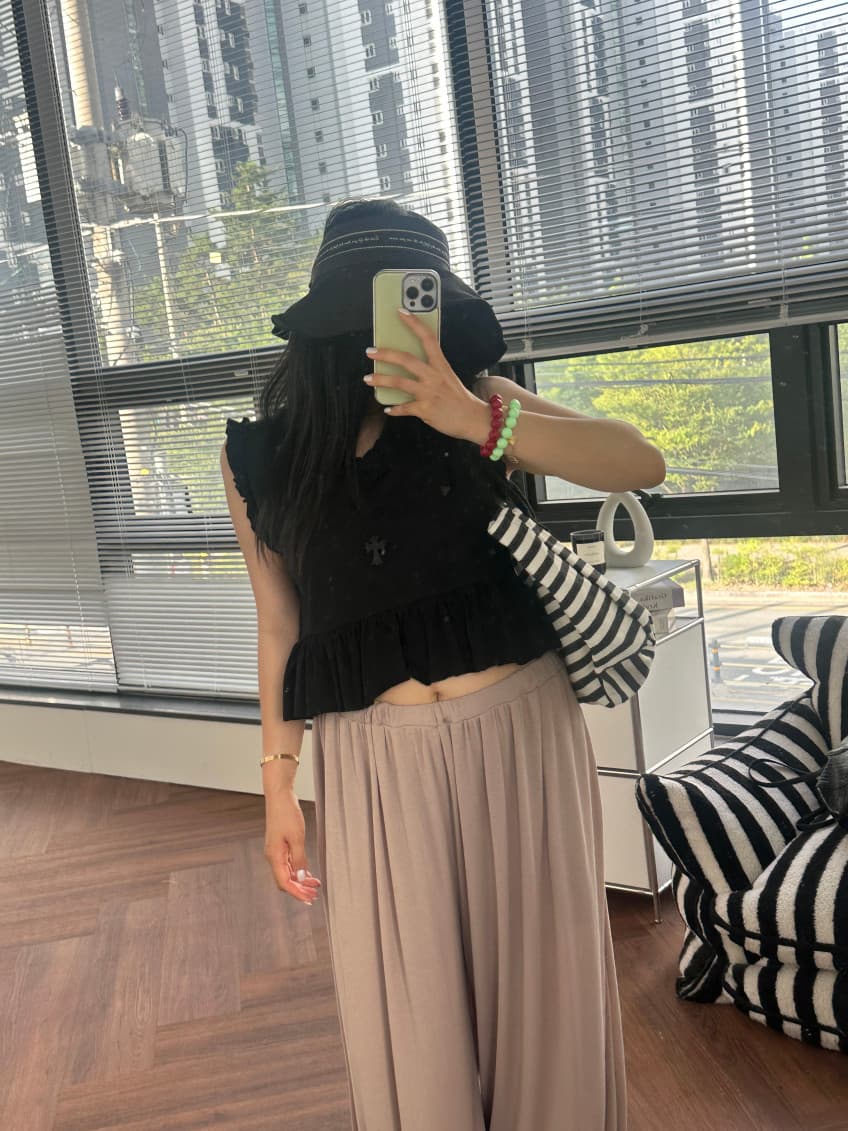 새로운 고급 단색 프릴 민소매 조끼 여성 상세 이미지 8