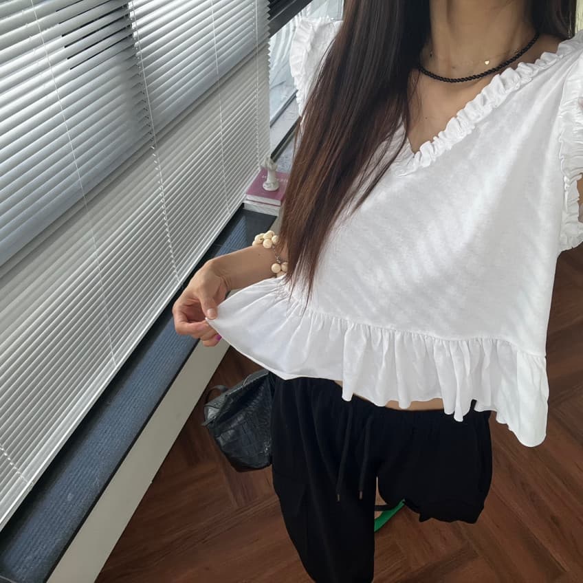 새로운 고급 단색 프릴 민소매 조끼 여성 상세 이미지 25