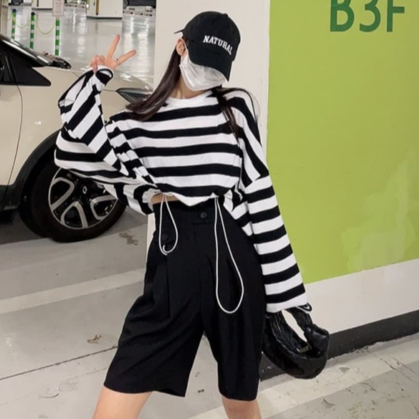 있음 선적 도루 센스 스트레이트 팬츠 작은 키 루즈핏 캐주얼 바지 정장 바지 뒤에 벨트 밴딩 이미지 3