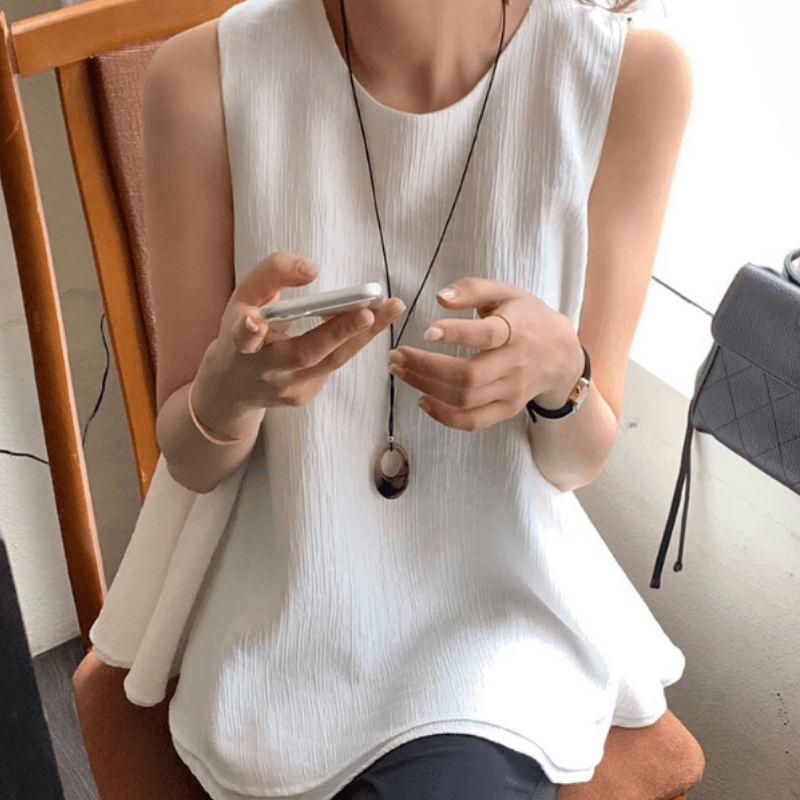 새로운 라운드 넥 민소매 루즈핏 다용도 맨위
