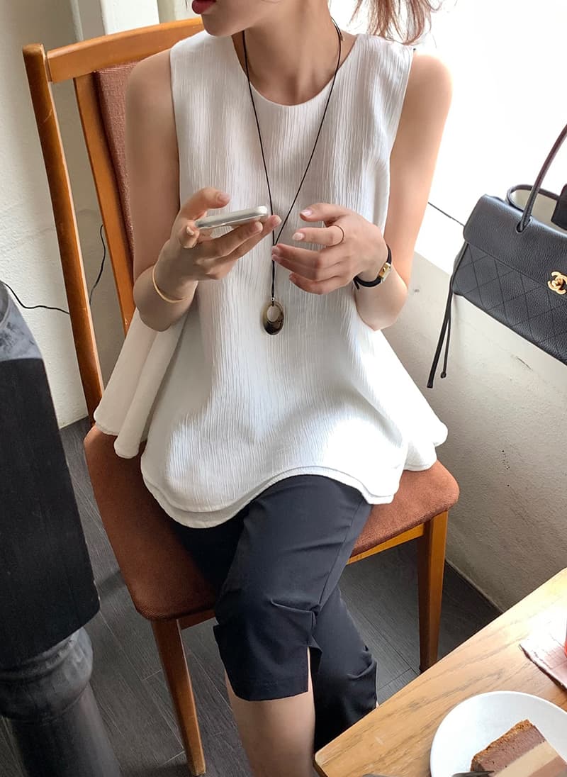 새로운 라운드 넥 민소매 루즈핏 다용도 맨위 상세 이미지 9