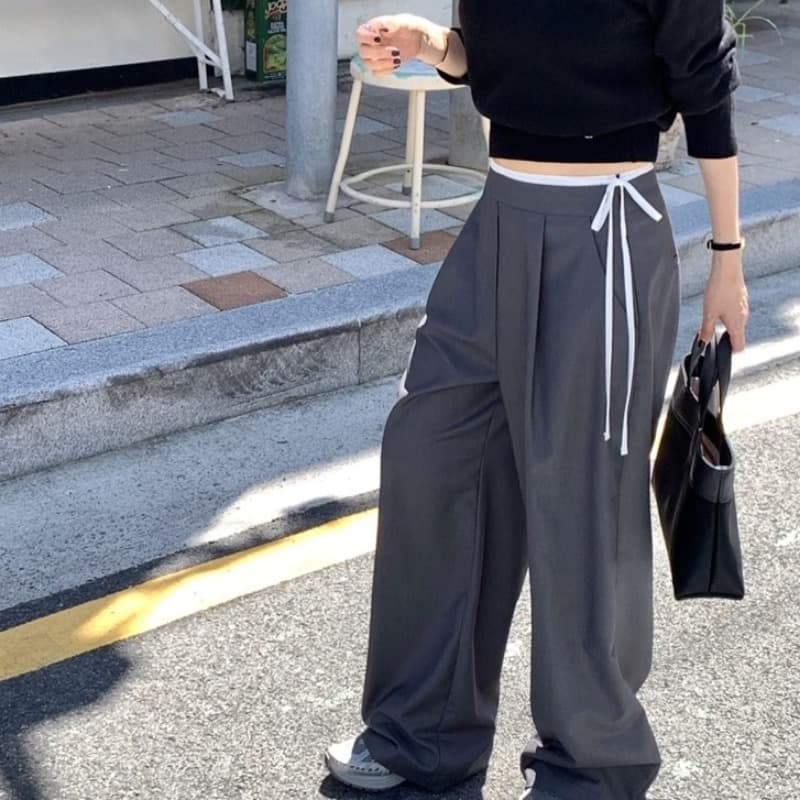 있음 선적 고급 원단 배색 패치워크 허리 머리 측면 지퍼 캐주얼 바지 이미지 2