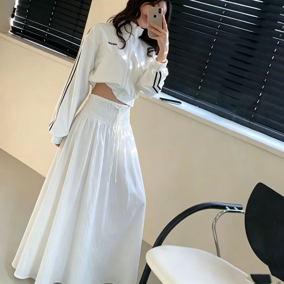 새로운 있음 선적 플리츠 한 마디 우산 치마 펌프 로프 허리밴드 반신 스커트 상세 이미지 9