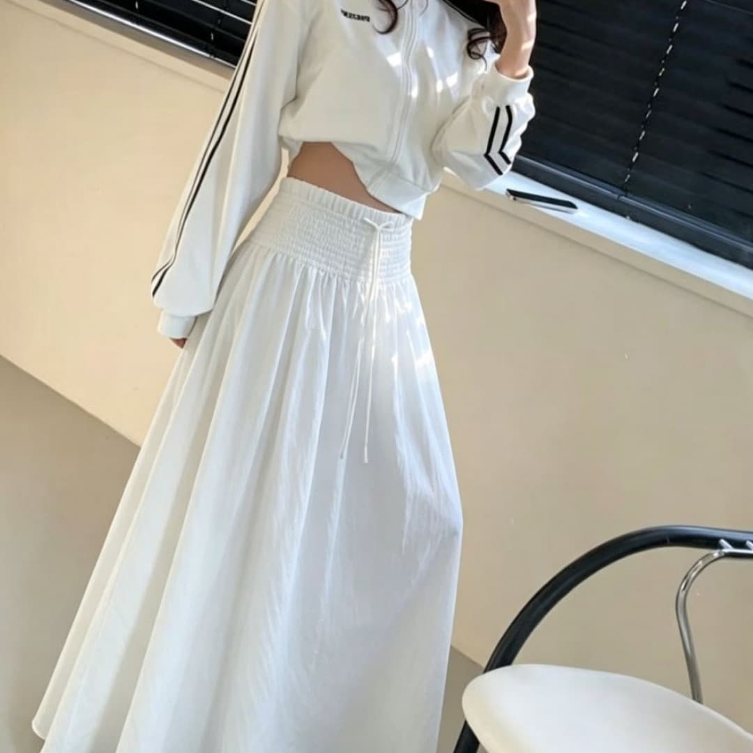 새로운 있음 선적 플리츠 한 마디 우산 치마 펌프 로프 허리밴드 반신 스커트