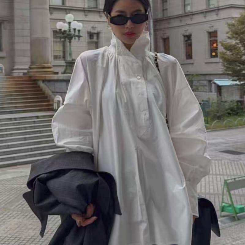 있음 선적 루즈핏 슬림해 보이는 다용도 스탠드 칼라 풀오버 긴팔 캐주얼 맨위