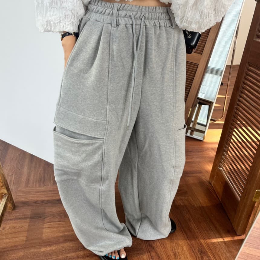 있음 선적 빅 포켓 허리밴드 넓은 다리 캐주얼 웨이 바지 여성