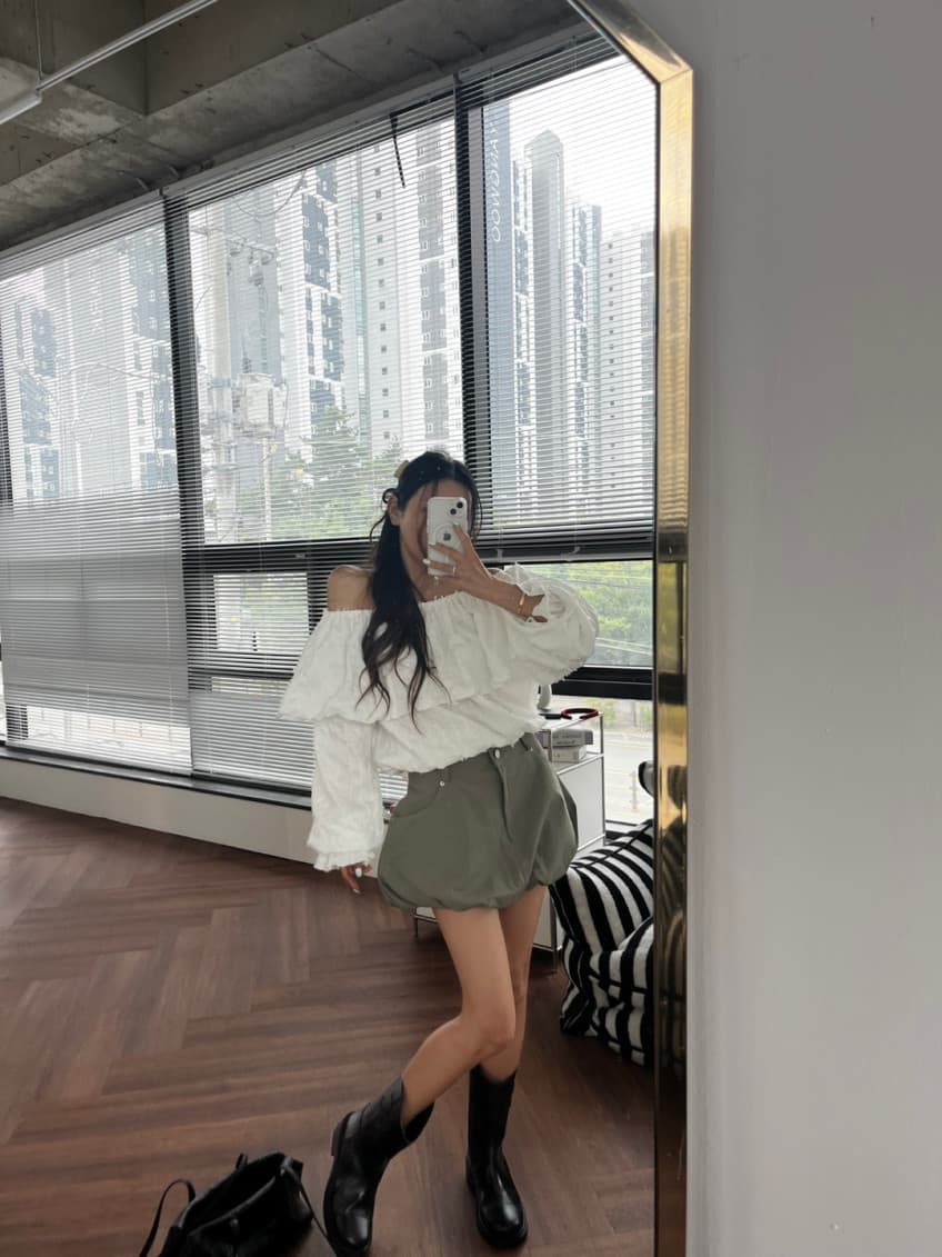 새로운 프랑스식 오프숄더 셔츠 외국 가스 연령 감소 나팔 소매 긴팔 맨위 상세 이미지 29