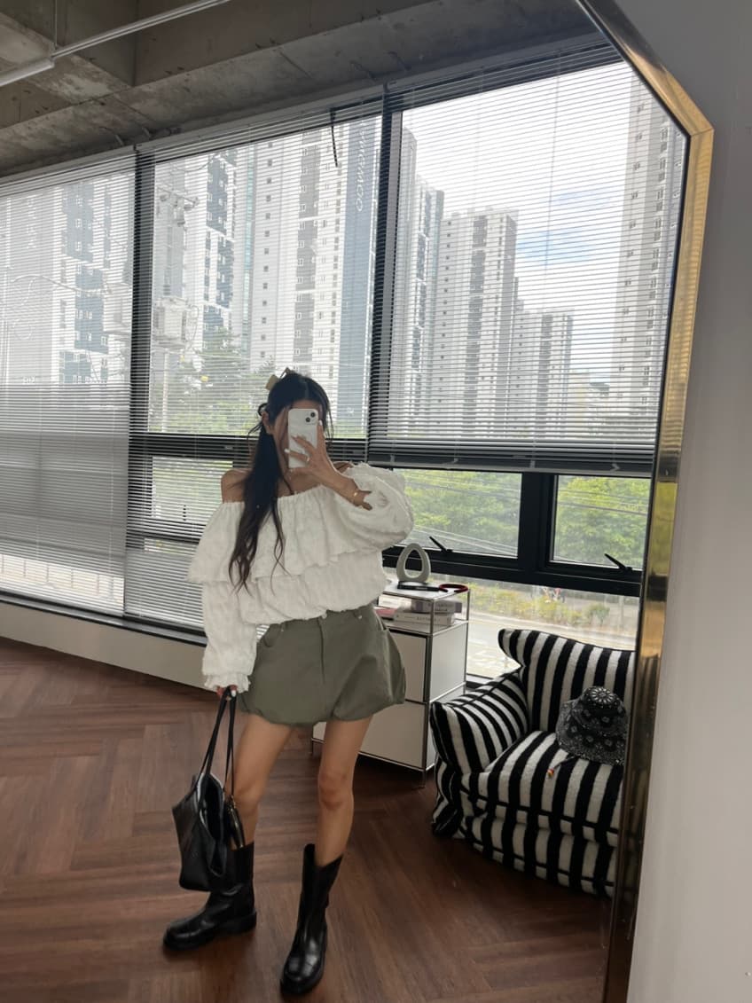 새로운 프랑스식 오프숄더 셔츠 외국 가스 연령 감소 나팔 소매 긴팔 맨위 상세 이미지 35