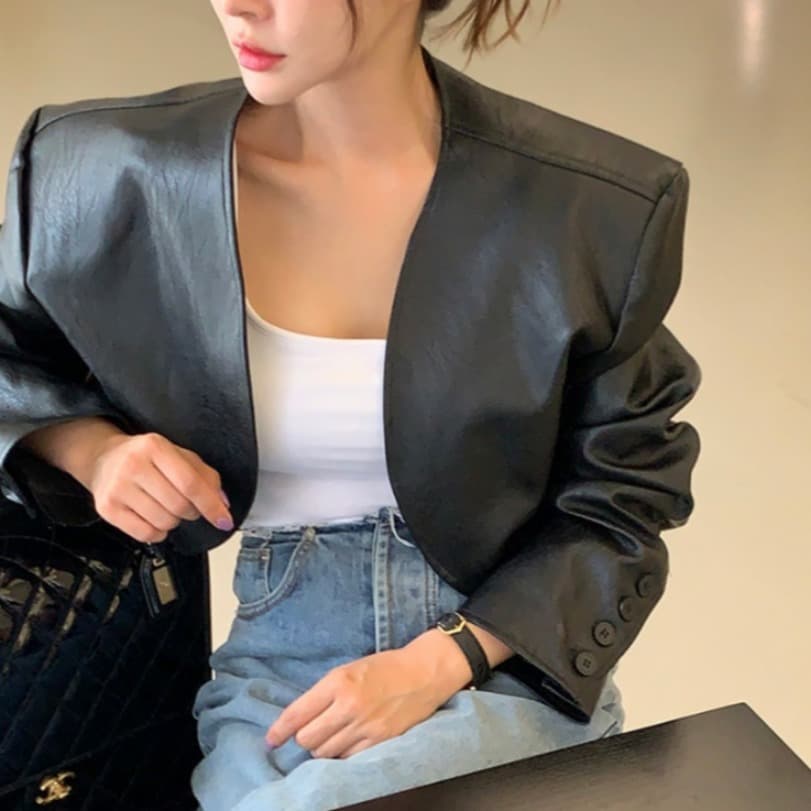 있음 선적 가죽 짧은 맨위 재킷