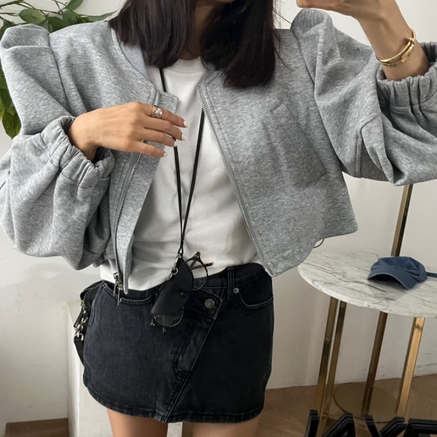 있음 선적 거품 소매 후드티 지퍼 카디건 코트 여성 짧은