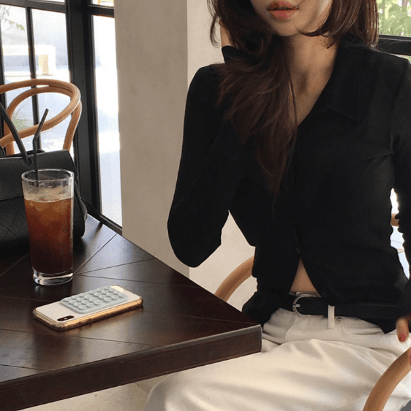새로운 가을 외국 가스 폴로 칼라 싱글 줄 버튼 타이트 긴팔 맨위 이미지 4