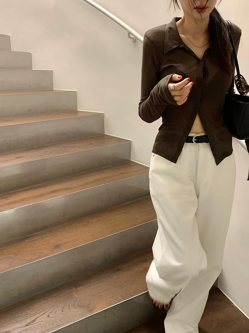 새로운 가을 외국 가스 폴로 칼라 싱글 줄 버튼 타이트 긴팔 맨위 상세 이미지 5
