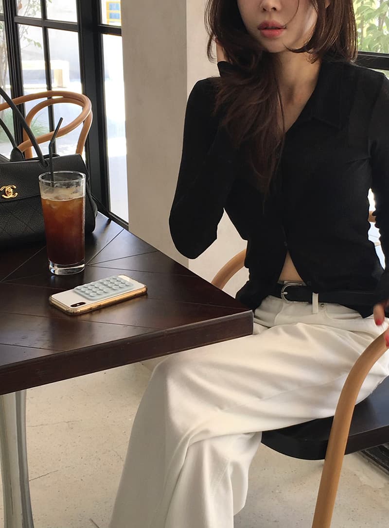 새로운 가을 외국 가스 폴로 칼라 싱글 줄 버튼 타이트 긴팔 맨위 상세 이미지 12
