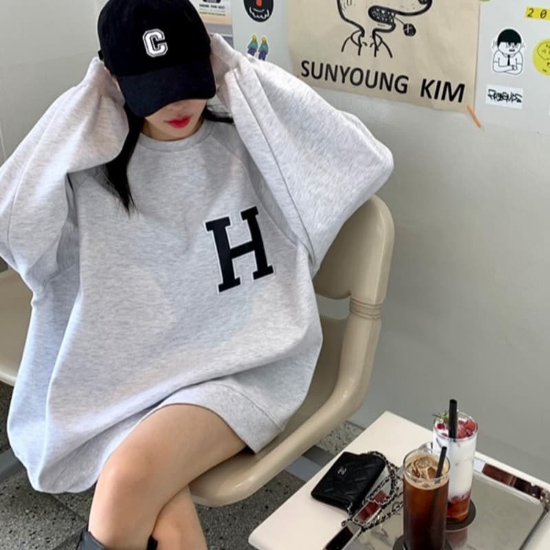 있음 선적 자수 알파벳 연령 감소 후드티 드레스 이미지 4