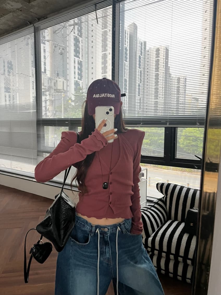 새로운 순수한 욕망 바람 라운드 넥 긴 소매 셔츠 행침 목 오픈 가디건 스택 착용 맨위 투피스 세트 상세 이미지 6