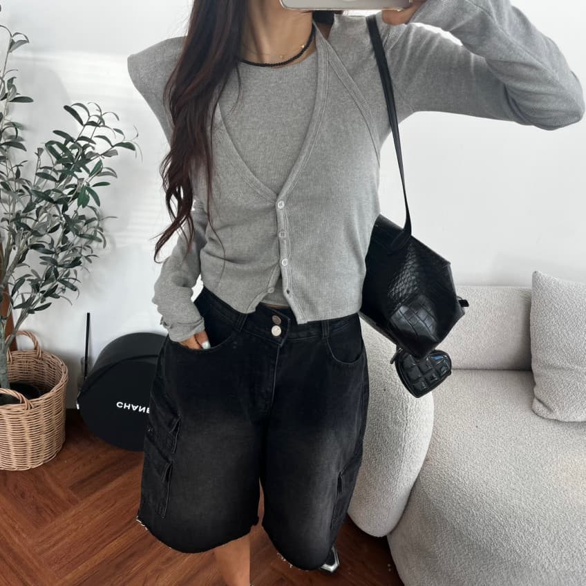 새로운 순수한 욕망 바람 라운드 넥 긴 소매 셔츠 행침 목 오픈 가디건 스택 착용 맨위 투피스 세트 상세 이미지 17