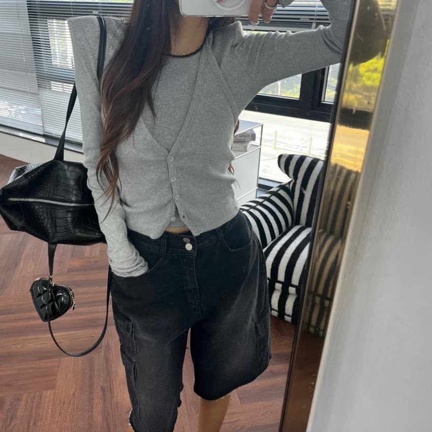 새로운 순수한 욕망 바람 라운드 넥 긴 소매 셔츠 행침 목 오픈 가디건 스택 착용 맨위 투피스 세트 상세 이미지 29