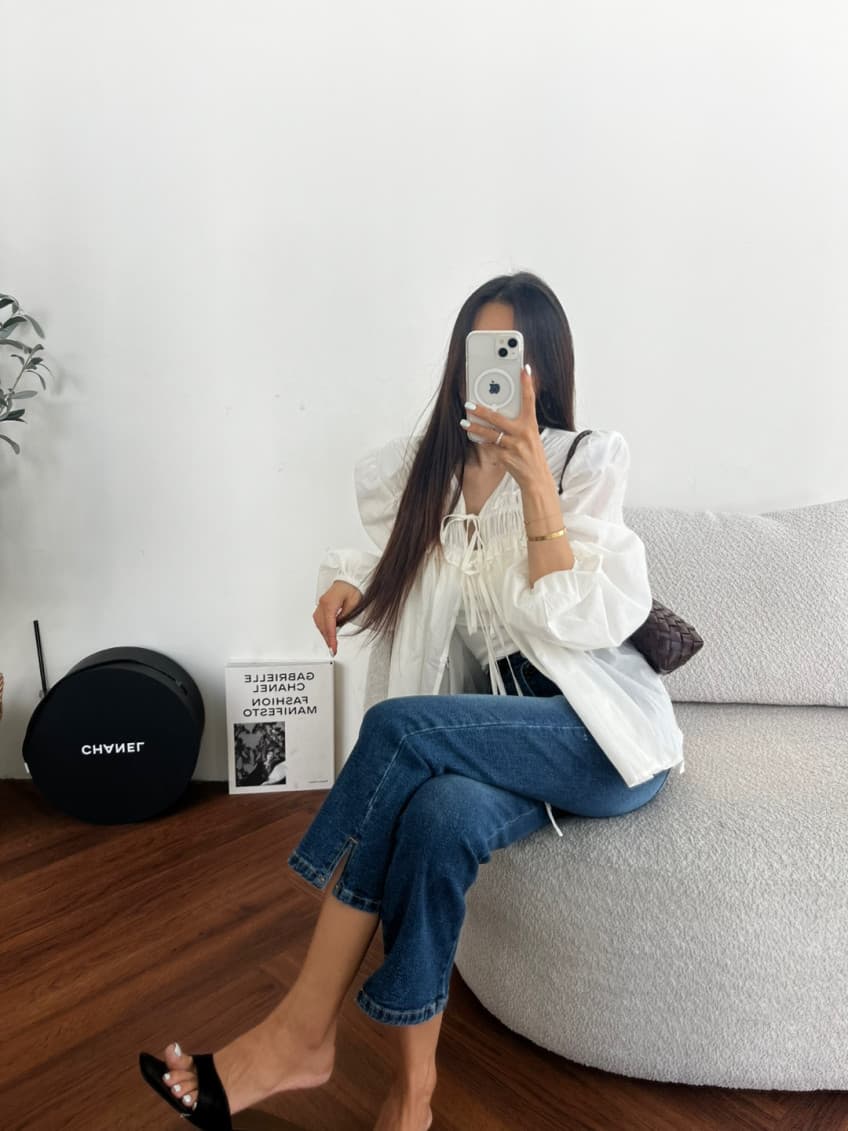 새로운 작은 대중 주름 단추 끈 루즈핏 슬림해 보이는 긴팔 셔츠 여성 상세 이미지 17