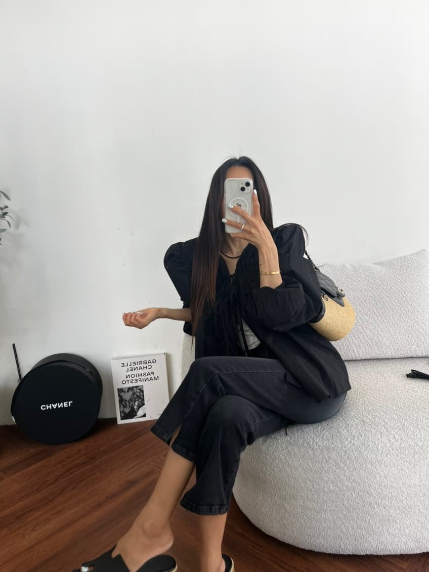 새로운 작은 대중 주름 단추 끈 루즈핏 슬림해 보이는 긴팔 셔츠 여성 상세 이미지 21