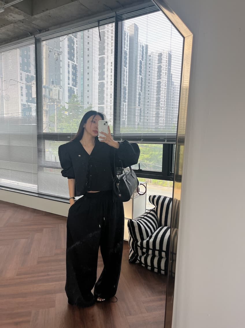 새로운 거품 소매 오픈 가디건 긴팔 재킷 허리밴드 펌프 로프 조거 긴 바지 투피스 세트 상세 이미지 19