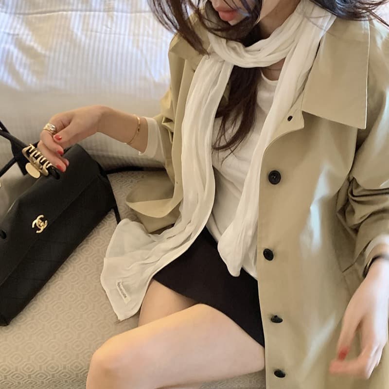 폴로 칼라 바람막이 여성 코트 중간 길이 루즈핏 캐주얼 고급 센스 작은 키 재킷 이미지 3