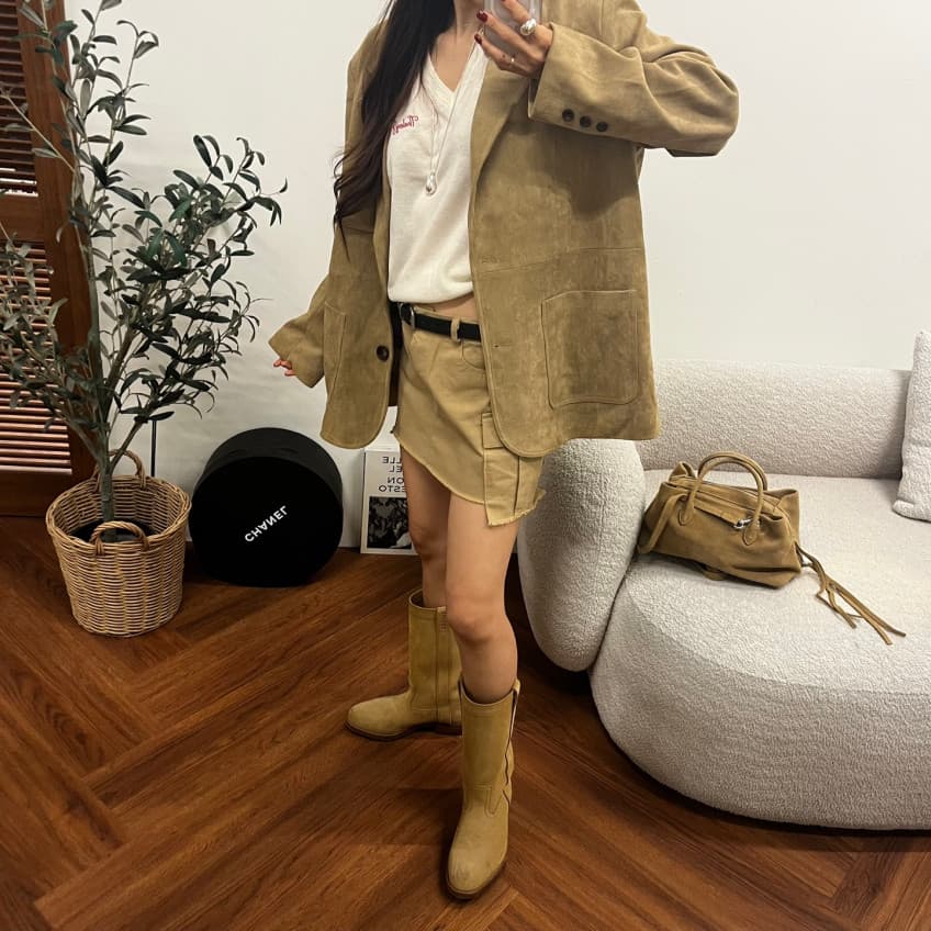 새로운 레트로 고급 센스 스웨이드 원단 캐주얼 긴팔 블레이저 상세 이미지 10