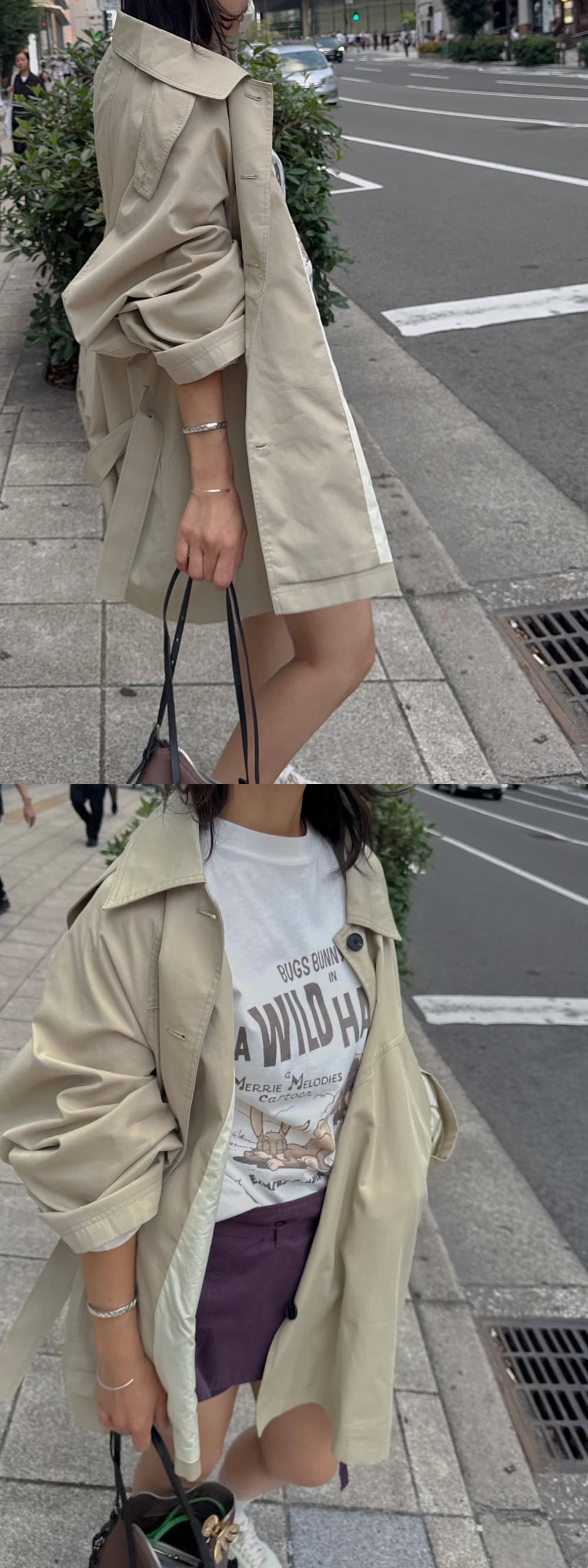 새로운 단색 루즈핏 스탠드 칼라 싱글 줄 버튼 허리 수축 레이스업 중간 길이 재킷 재킷 상세 이미지 20