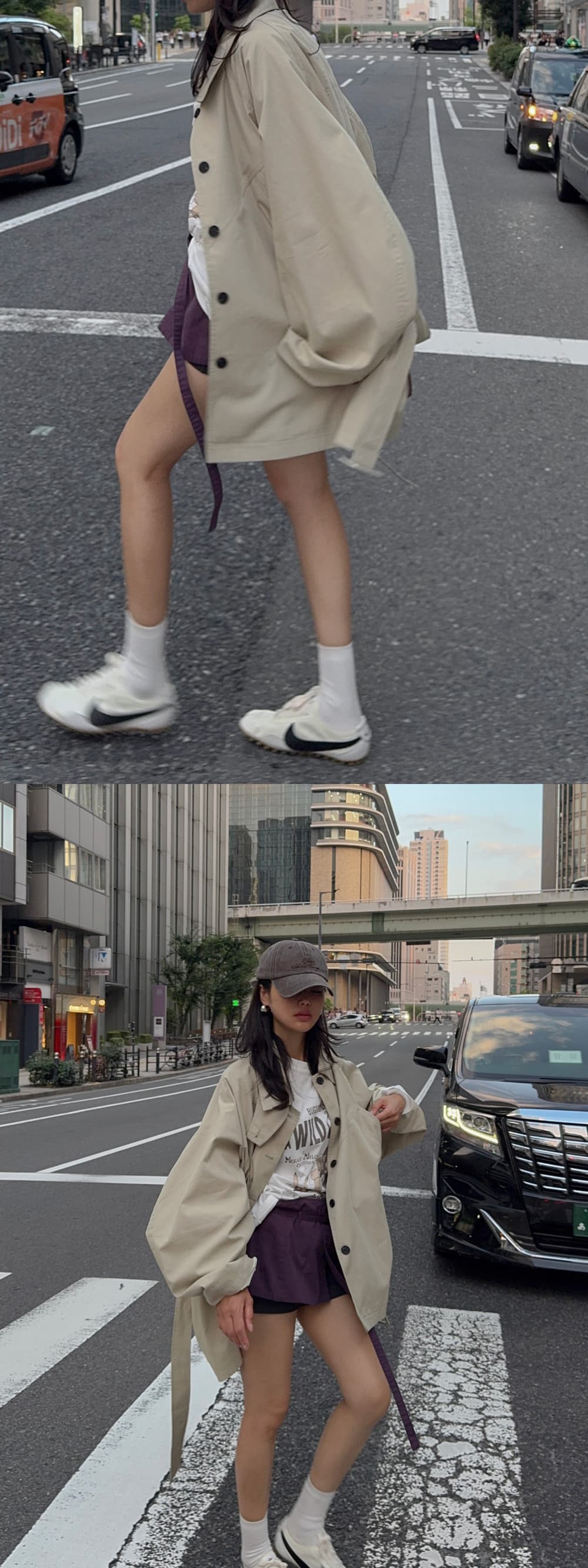 새로운 단색 루즈핏 스탠드 칼라 싱글 줄 버튼 허리 수축 레이스업 중간 길이 재킷 재킷 상세 이미지 33