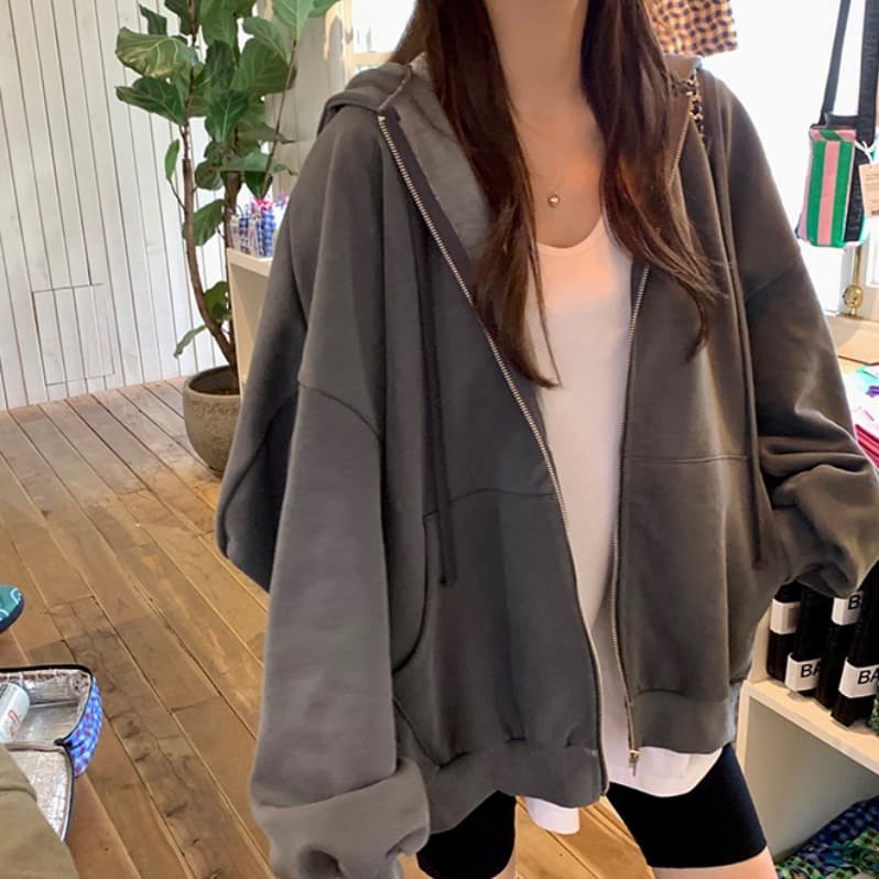 있음 선적 지퍼 후드 털이 있는 후드티