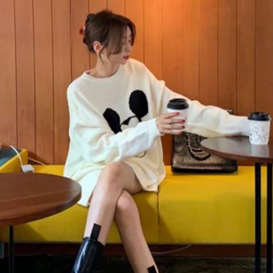 있음 선적 패션 만화 풀오버 루즈핏 스웨터 이미지 3