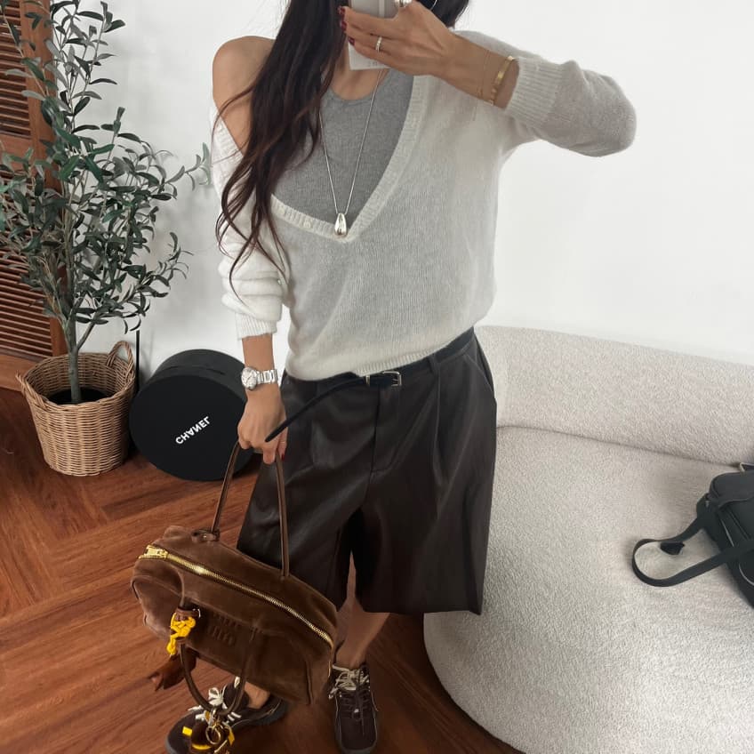 새로운 레트로 스트레이트 7 점 넓은 다리 pu 가죽 바지 상세 이미지 29