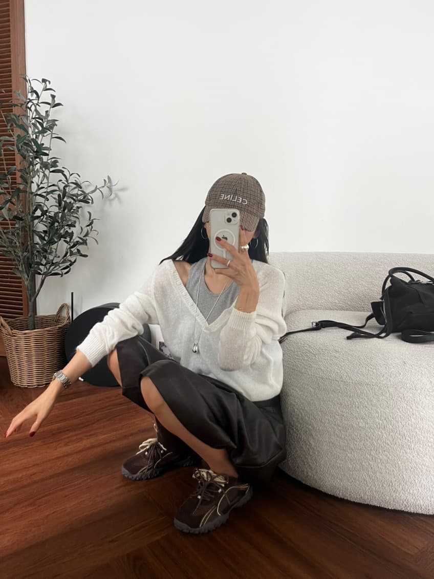 새로운 레트로 스트레이트 7 점 넓은 다리 pu 가죽 바지 상세 이미지 32