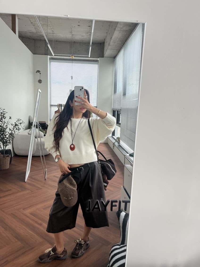 새로운 레트로 스트레이트 7 점 넓은 다리 pu 가죽 바지 상세 이미지 47