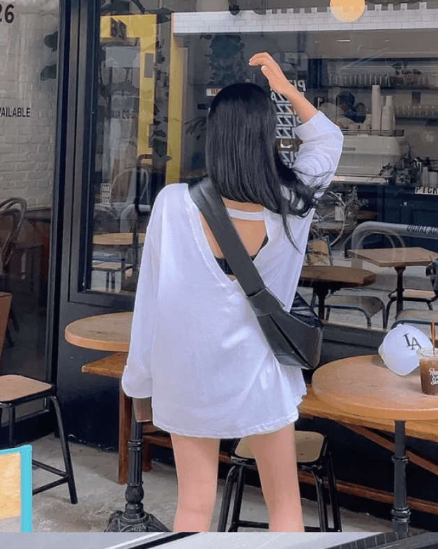 있음 선적 루즈핏 백리스 알파벳 자외선 차단 의류 상세 이미지 2