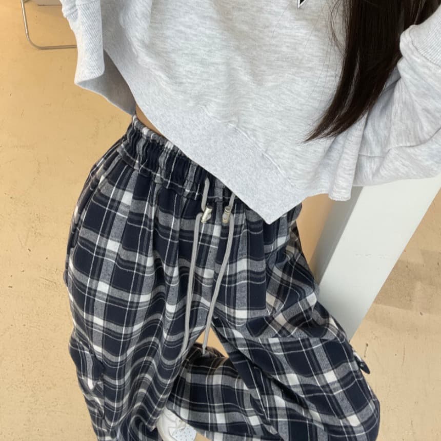 있음 선적 체크무늬 이중 용도 비스킷 바지
