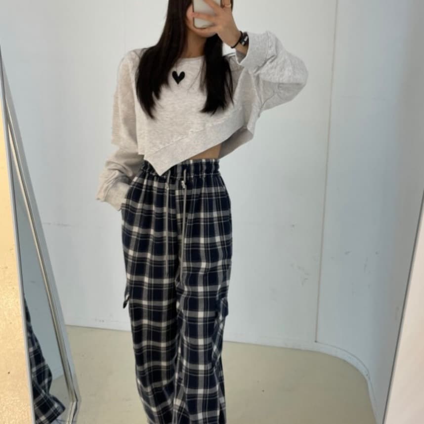 있음 선적 체크무늬 이중 용도 비스킷 바지 이미지 5