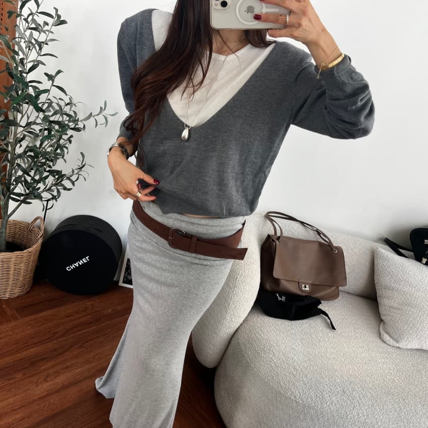 새로운 개성 주름 뒤집다 측면 스트레이트 타이트 스커트 반신 롱 스커트 상세 이미지 21