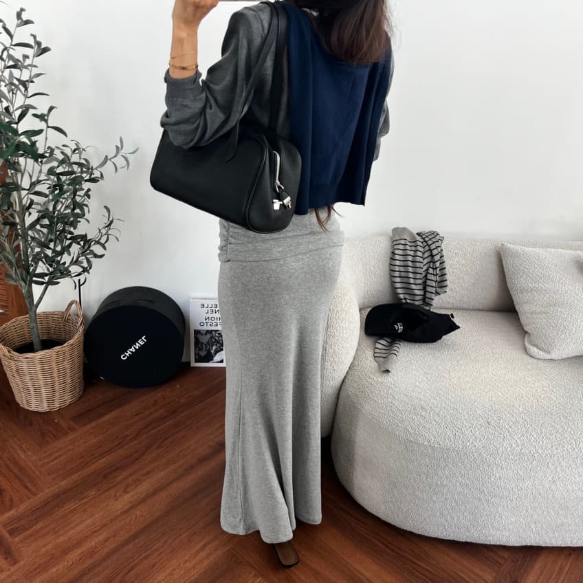 새로운 개성 주름 뒤집다 측면 스트레이트 타이트 스커트 반신 롱 스커트 상세 이미지 30