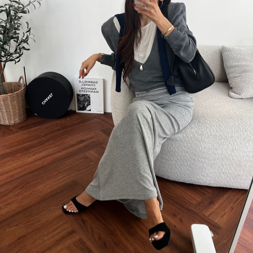 새로운 개성 주름 뒤집다 측면 스트레이트 타이트 스커트 반신 롱 스커트 상세 이미지 31